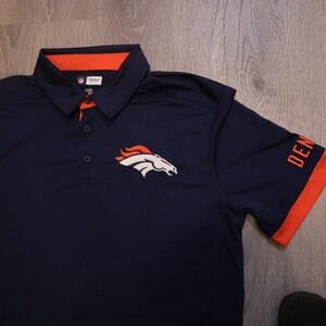 Denver Broncos NFL Team Apparel Navy Orange Polo Shirt Mens Large